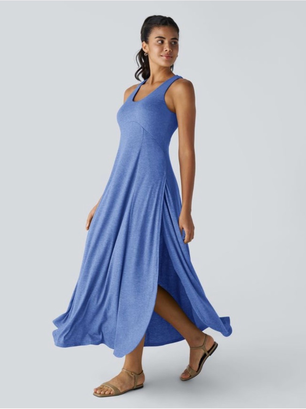 New Halara U Neck Flowy Maxi Casual Tank Dress S Sky Blue Minimalist Comfort